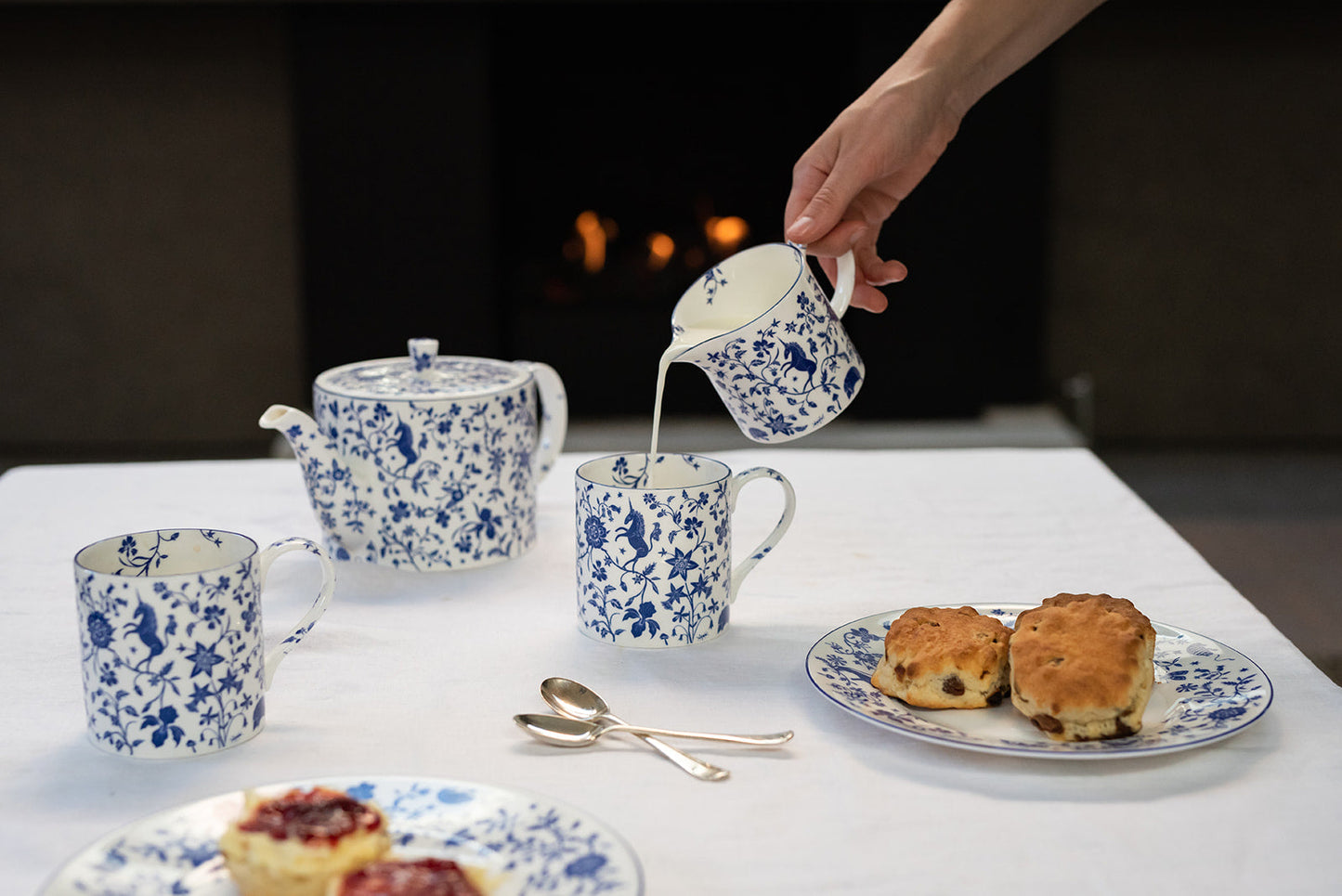 Set of six Millefleur fine bone china mugs